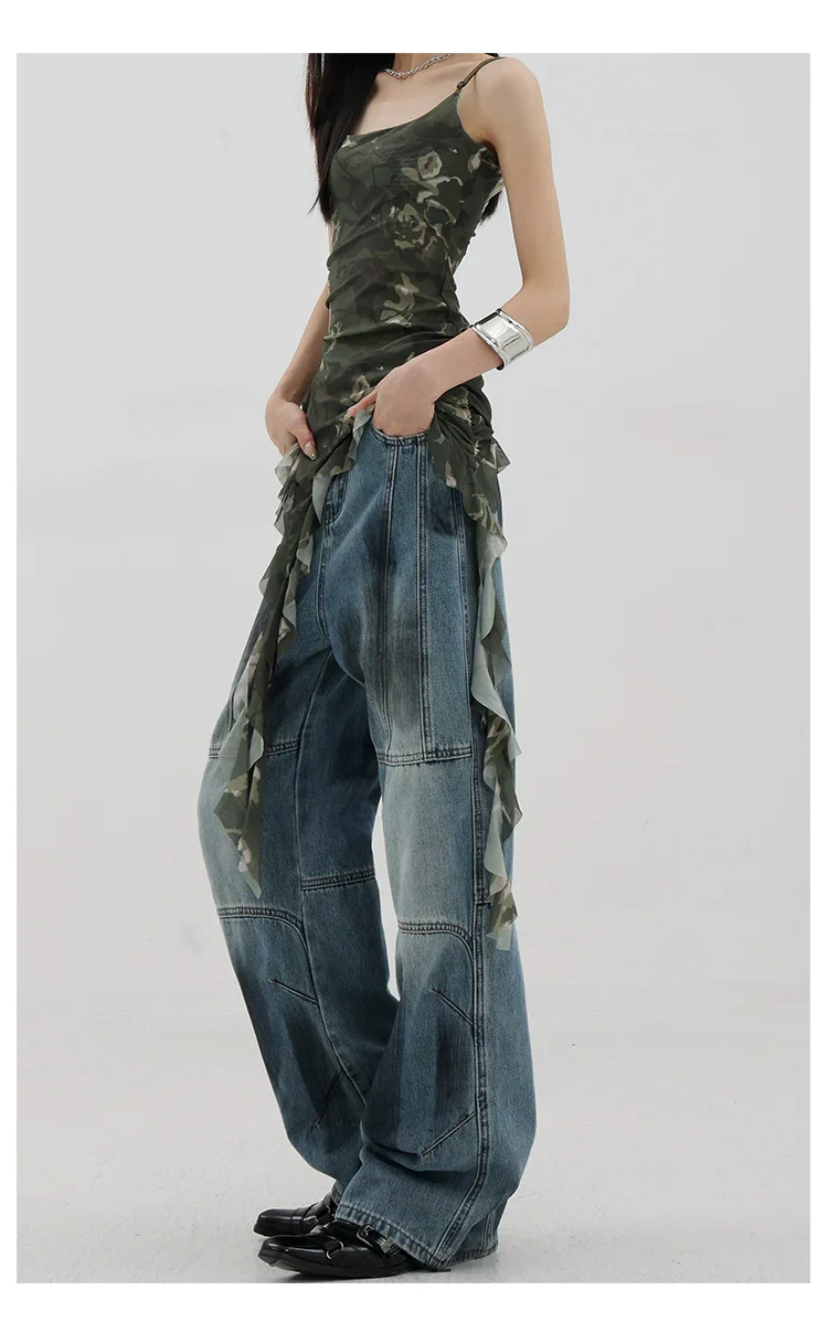 Vintage Distressed And Dirt-Dyed Patchwork Wide-Leg Jeans - Image 35