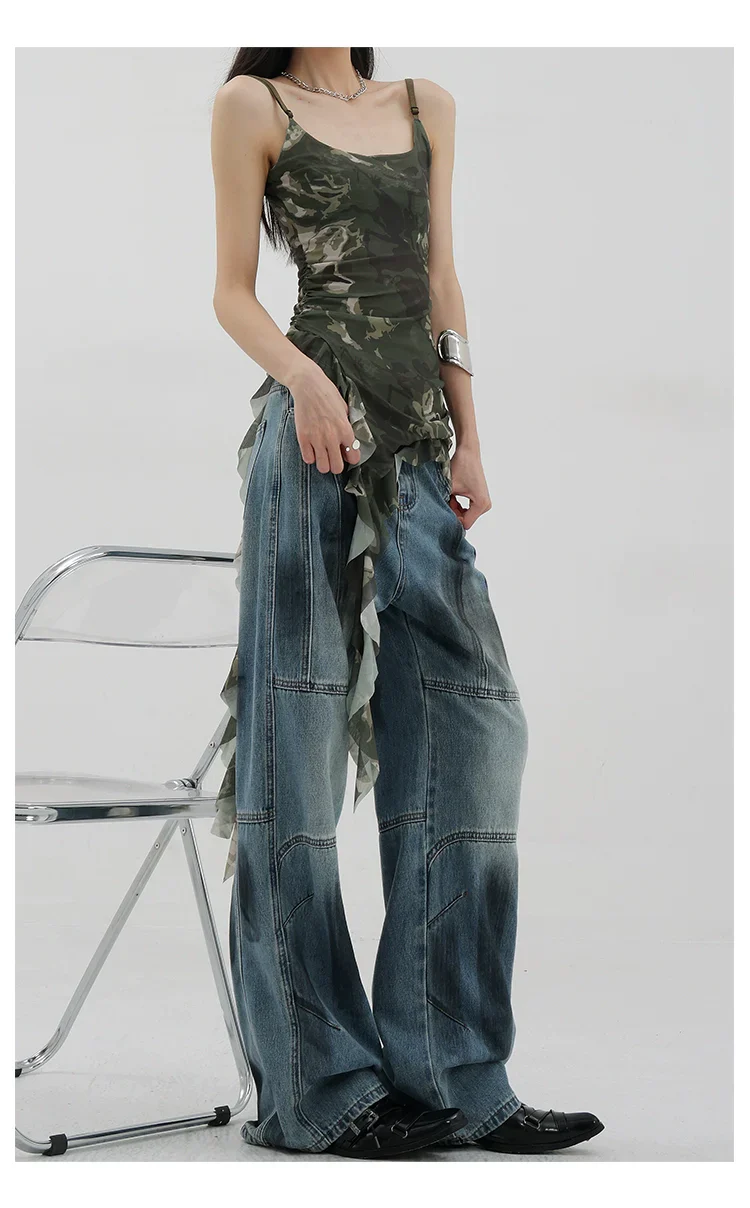 Vintage Distressed And Dirt-Dyed Patchwork Wide-Leg Jeans - Image 36
