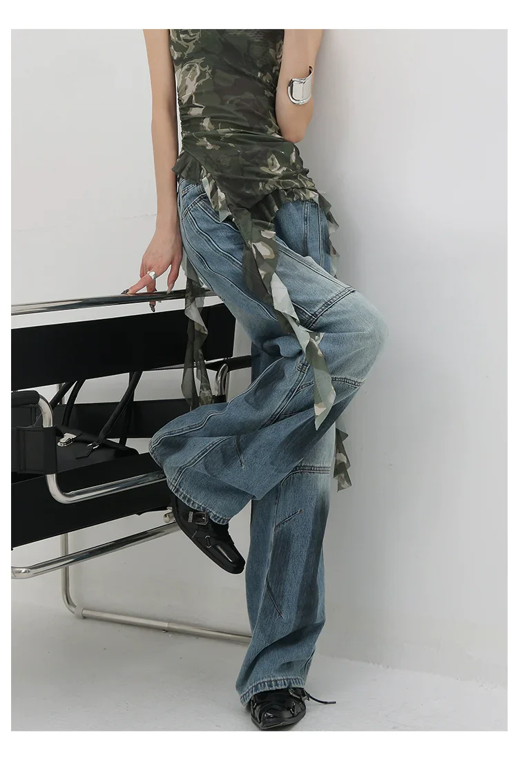 Vintage Distressed And Dirt-Dyed Patchwork Wide-Leg Jeans - Image 37