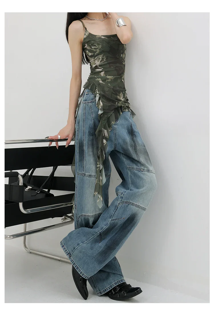 Vintage Distressed And Dirt-Dyed Patchwork Wide-Leg Jeans - Image 38