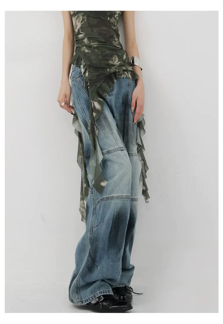 Vintage Distressed And Dirt-Dyed Patchwork Wide-Leg Jeans - Image 39