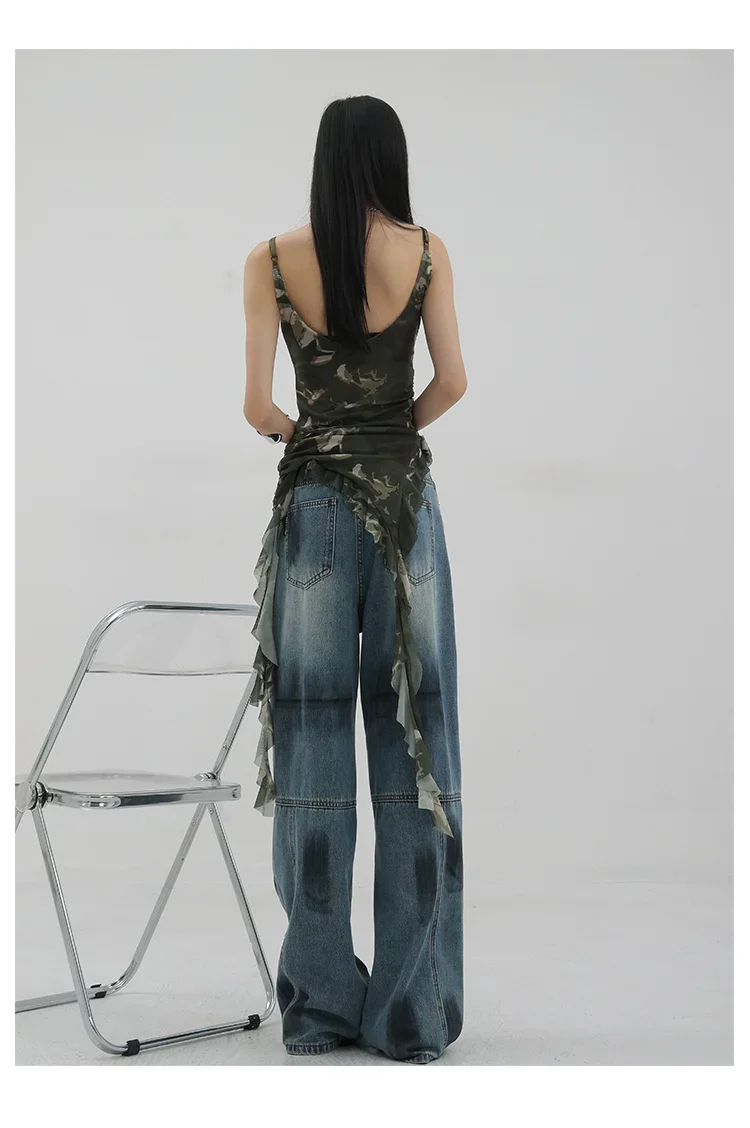 Vintage Distressed And Dirt-Dyed Patchwork Wide-Leg Jeans - Image 40