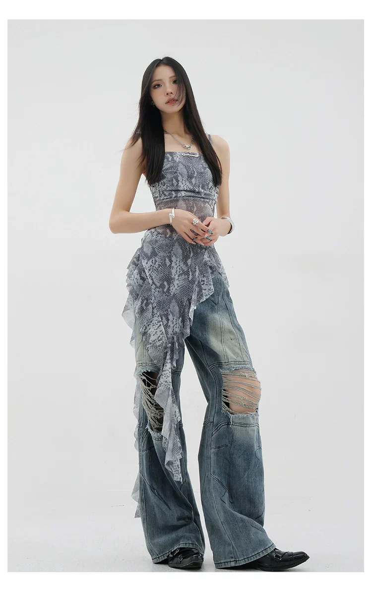 Vintage Distressed And Dirt-Dyed Patchwork Wide-Leg Jeans - Image 41