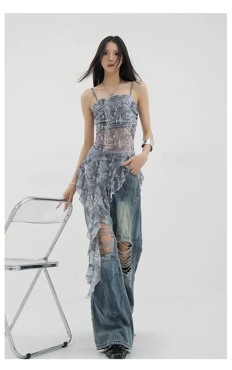 Vintage Distressed And Dirt-Dyed Patchwork Wide-Leg Jeans - Image 42