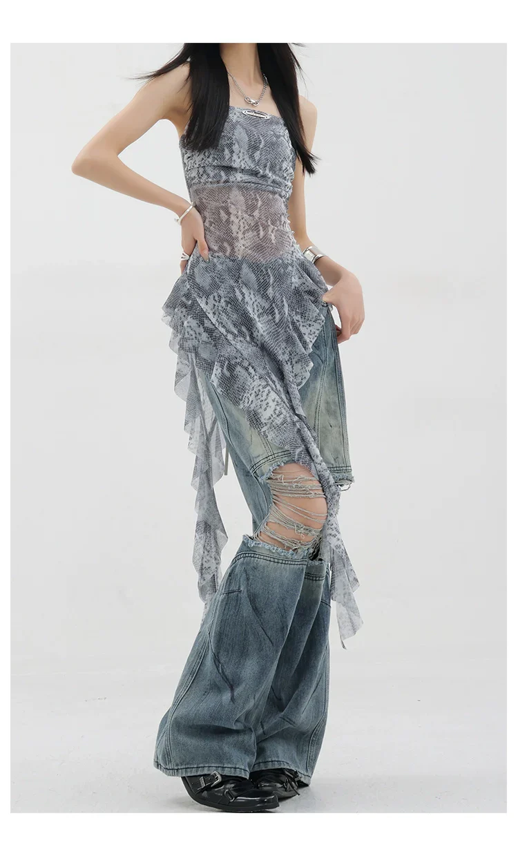 Vintage Distressed And Dirt-Dyed Patchwork Wide-Leg Jeans - Image 44