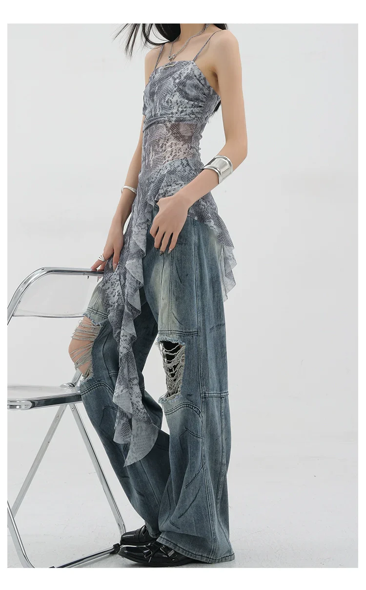 Vintage Distressed And Dirt-Dyed Patchwork Wide-Leg Jeans - Image 45
