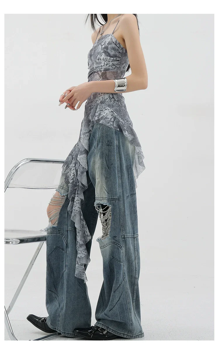 Vintage Distressed And Dirt-Dyed Patchwork Wide-Leg Jeans - Image 46