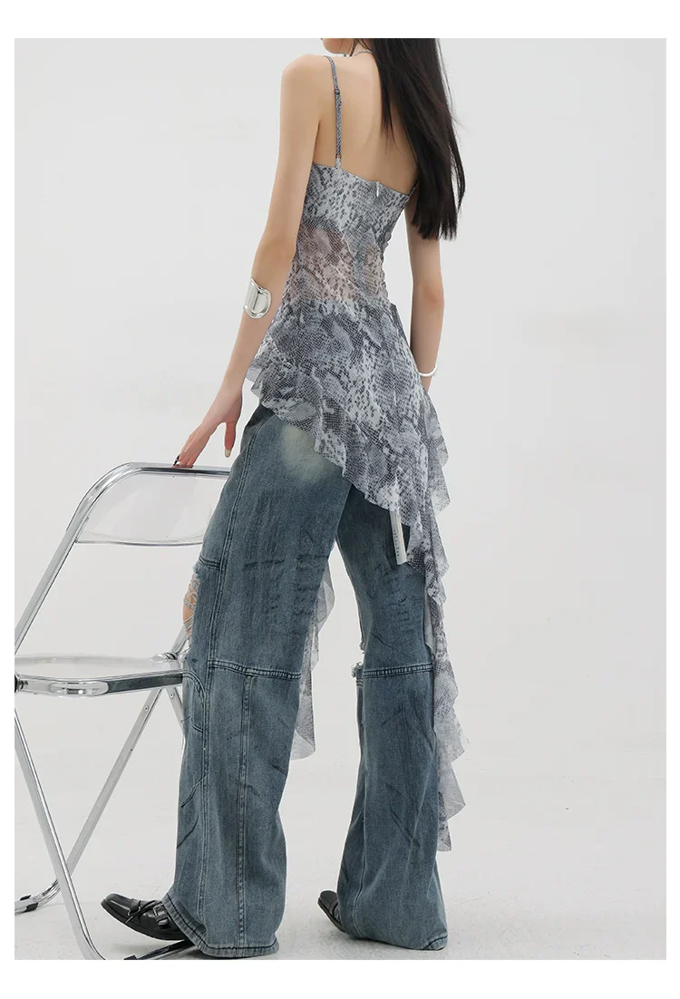 Vintage Distressed And Dirt-Dyed Patchwork Wide-Leg Jeans - Image 47