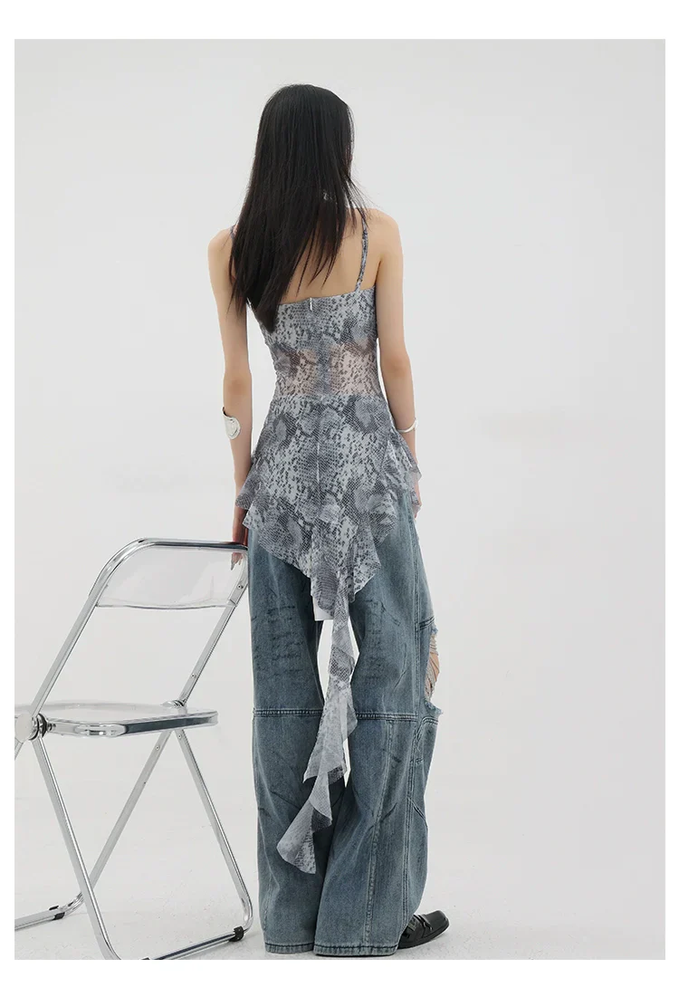 Vintage Distressed And Dirt-Dyed Patchwork Wide-Leg Jeans - Image 49
