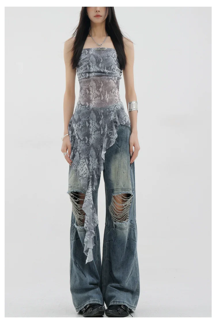 Vintage Distressed And Dirt-Dyed Patchwork Wide-Leg Jeans - Image 51