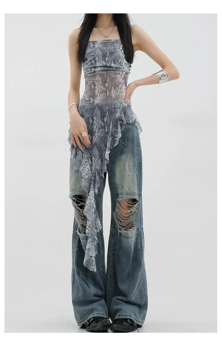 Vintage Distressed And Dirt-Dyed Patchwork Wide-Leg Jeans - Image 52