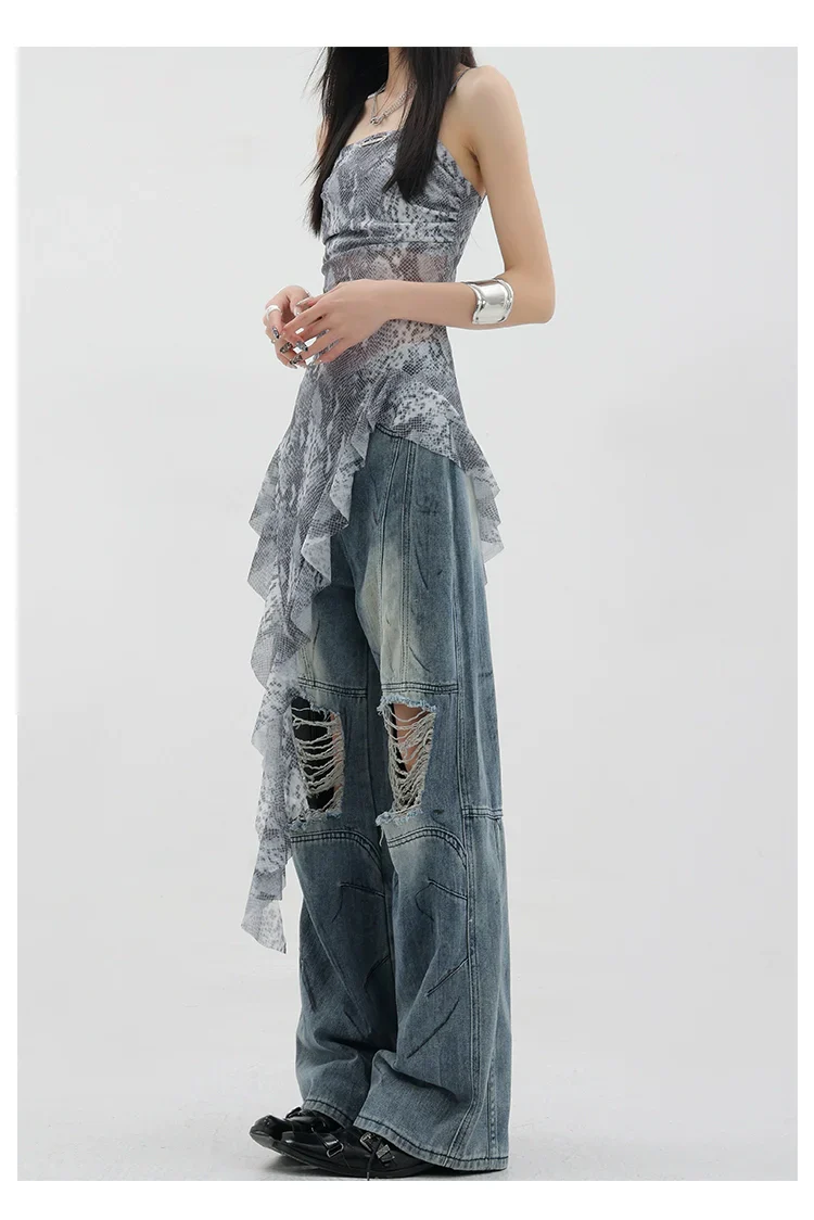 Vintage Distressed And Dirt-Dyed Patchwork Wide-Leg Jeans - Image 53