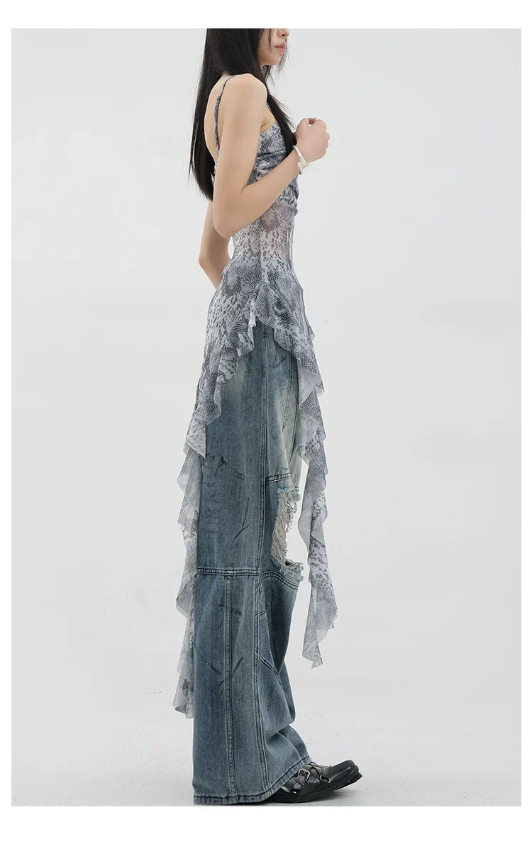 Vintage Distressed And Dirt-Dyed Patchwork Wide-Leg Jeans - Image 54