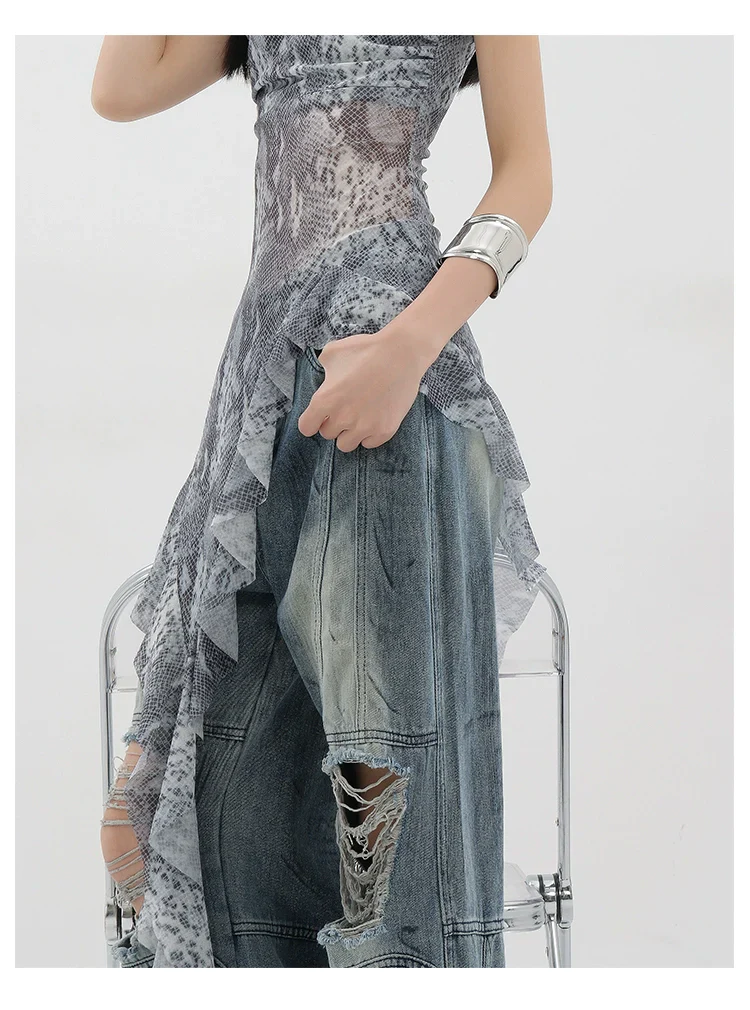 Vintage Distressed And Dirt-Dyed Patchwork Wide-Leg Jeans - Image 55