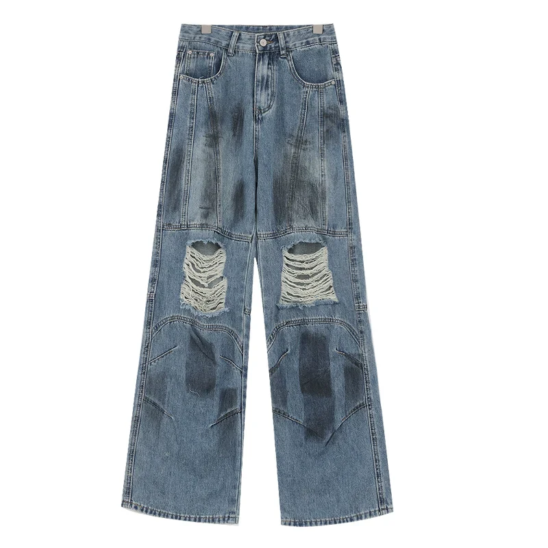 Vintage Distressed And Dirt-Dyed Patchwork Wide-Leg Jeans - Image 66