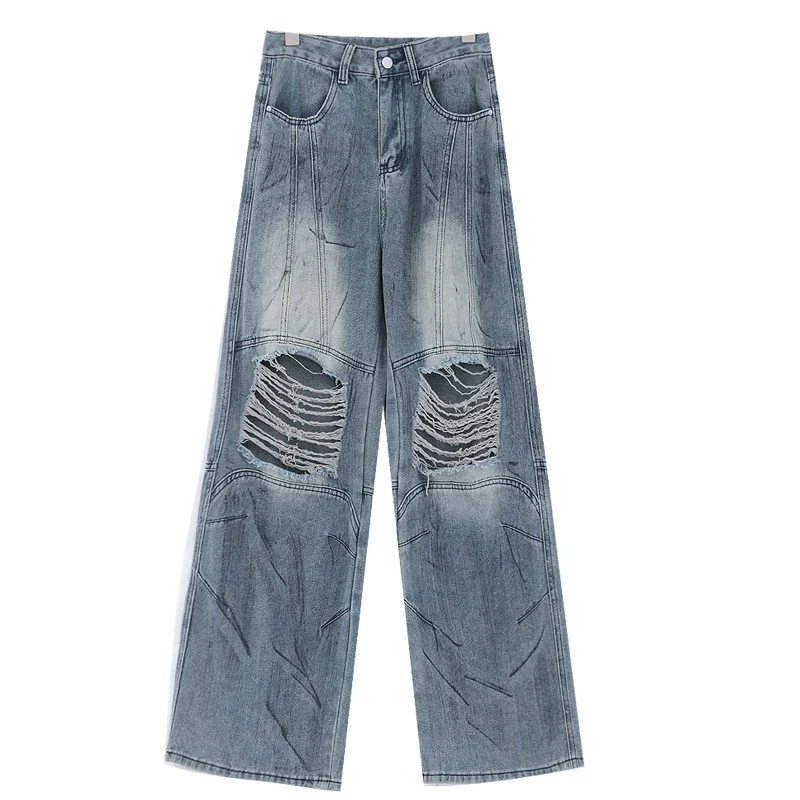 Vintage Distressed And Dirt-Dyed Patchwork Wide-Leg Jeans - Image 68