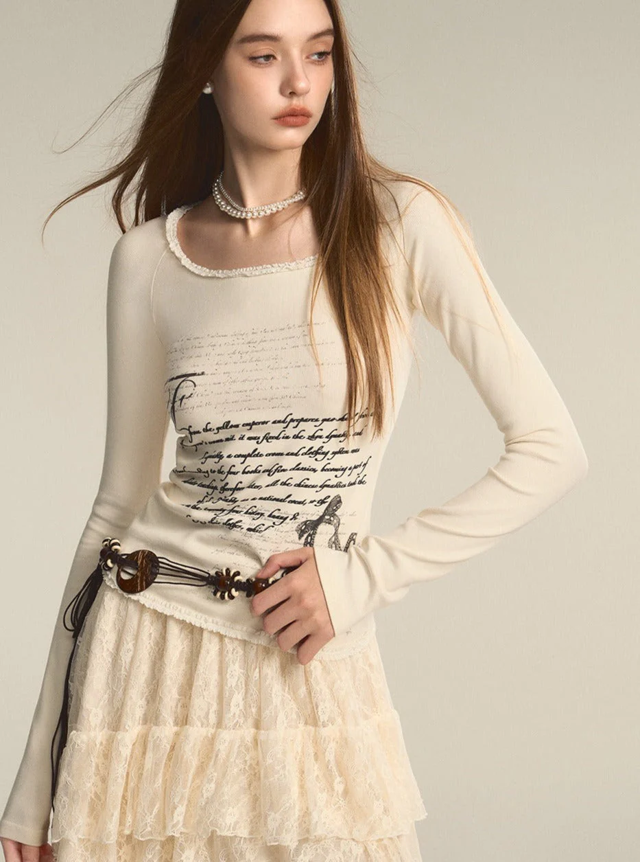 Print Square Neck Pure Desire Lace Base Top - Image 3