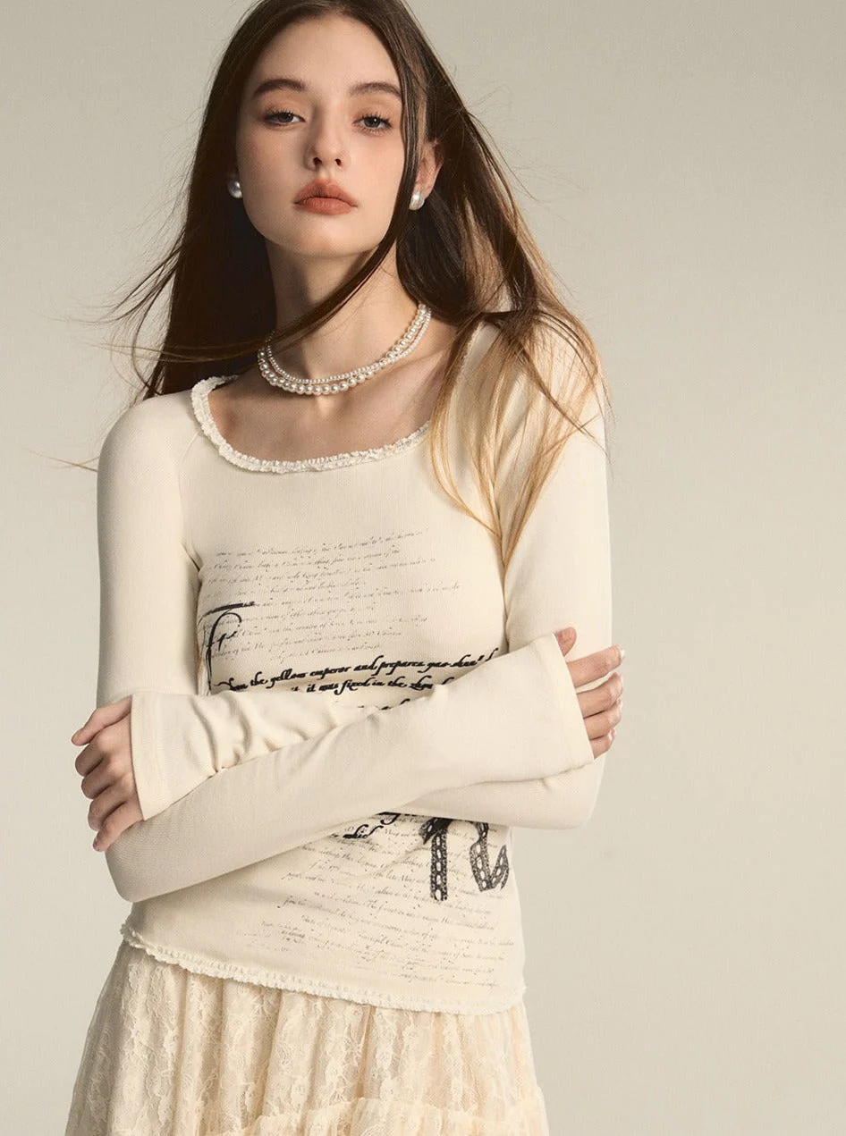 Print Square Neck Pure Desire Lace Base Top - Image 4
