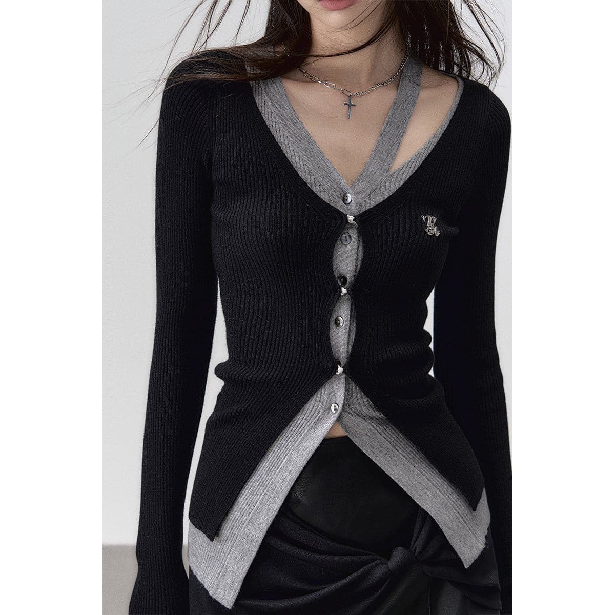 Elegant Black Knit Long Cardigan With Hollow Out Design - Image 3