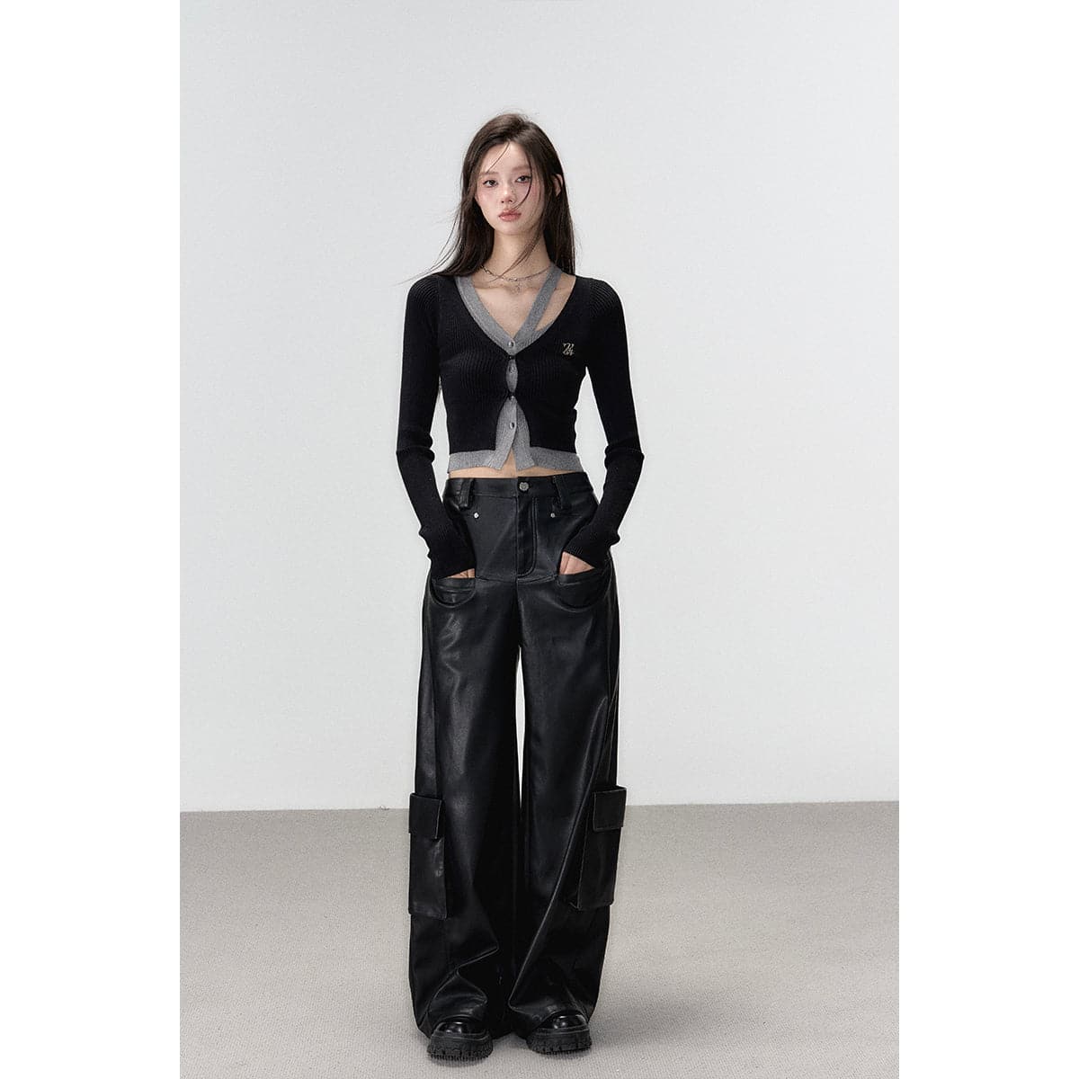 Elegant Black Knit Long Cardigan With Hollow Out Design - Image 7