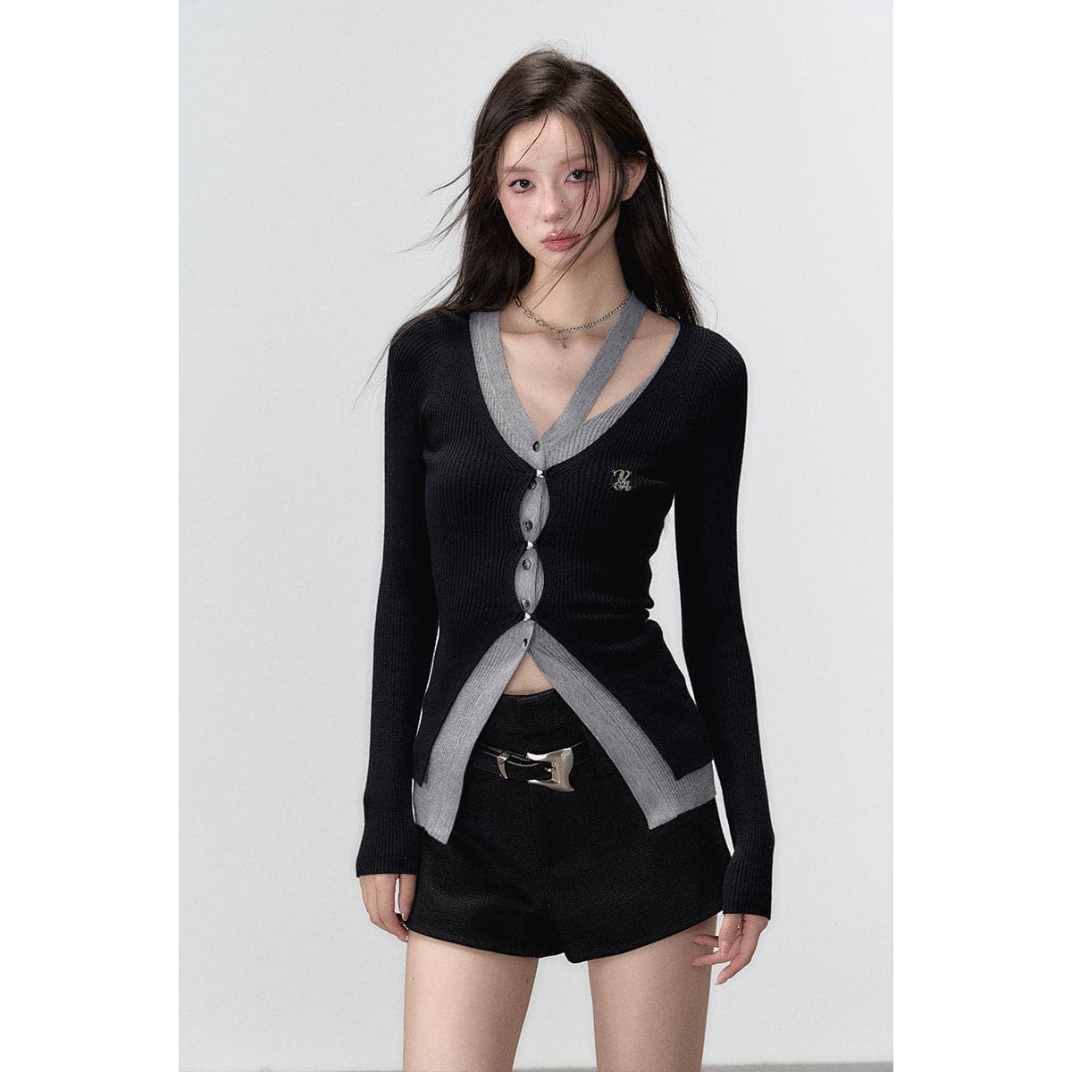 Elegant Black Knit Long Cardigan With Hollow Out Design - Image 9