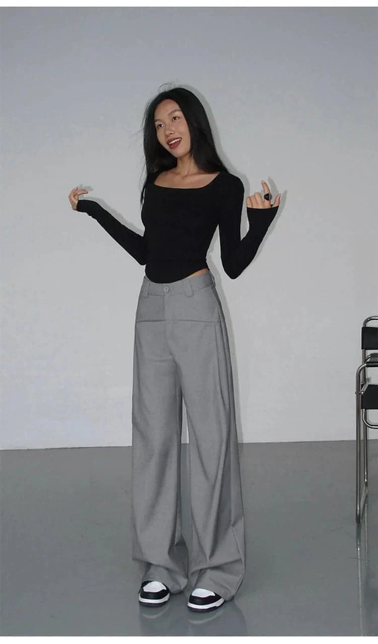 Black High-Waist Straight-Leg Suit Trousers - Image 12