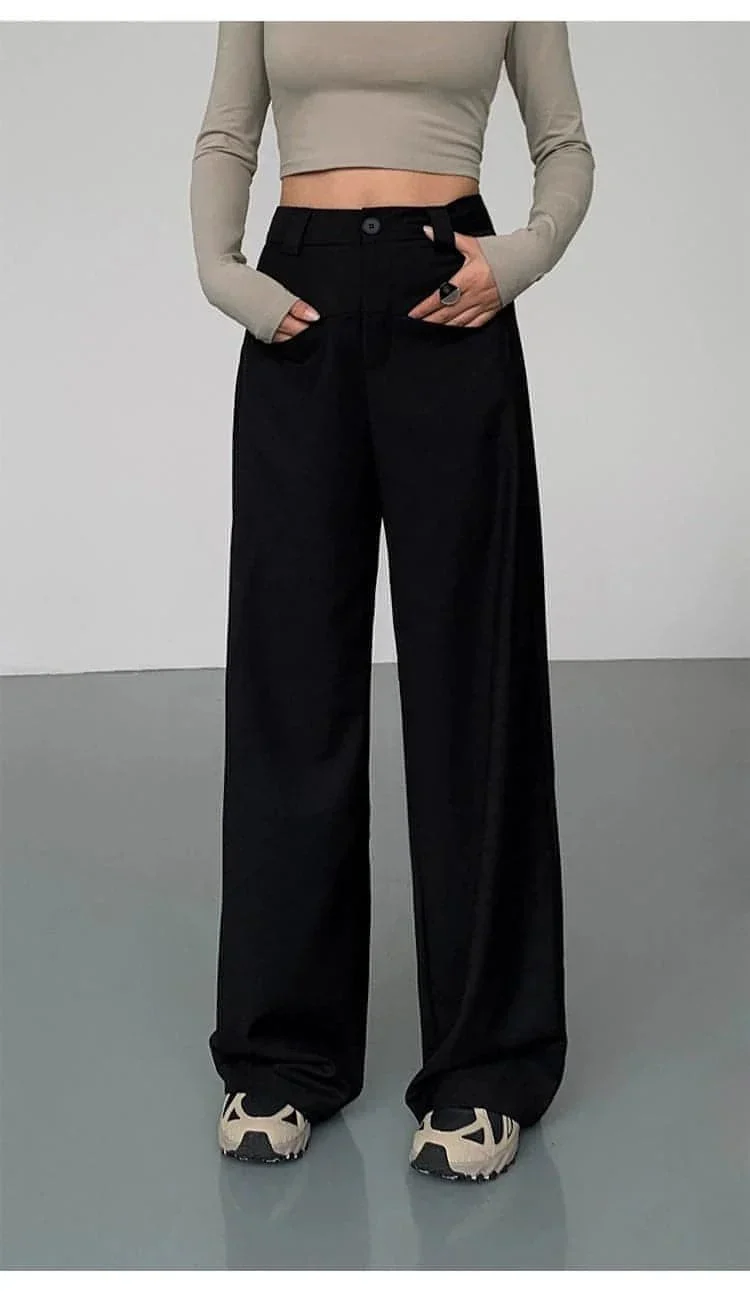 Black High-Waist Straight-Leg Suit Trousers - Image 16
