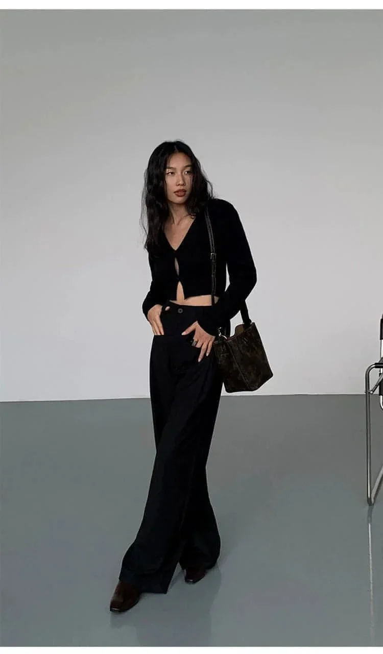 Black High-Waist Straight-Leg Suit Trousers - Image 18
