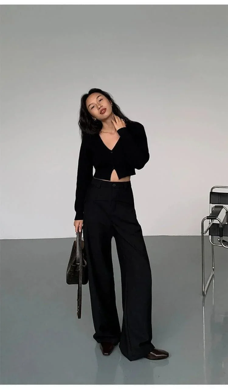 Black High-Waist Straight-Leg Suit Trousers - Image 19
