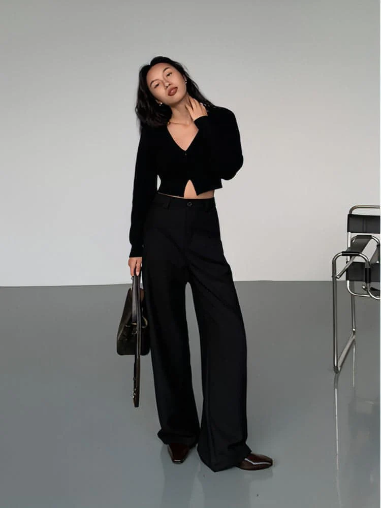 Black High-Waist Straight-Leg Suit Trousers - Image 20