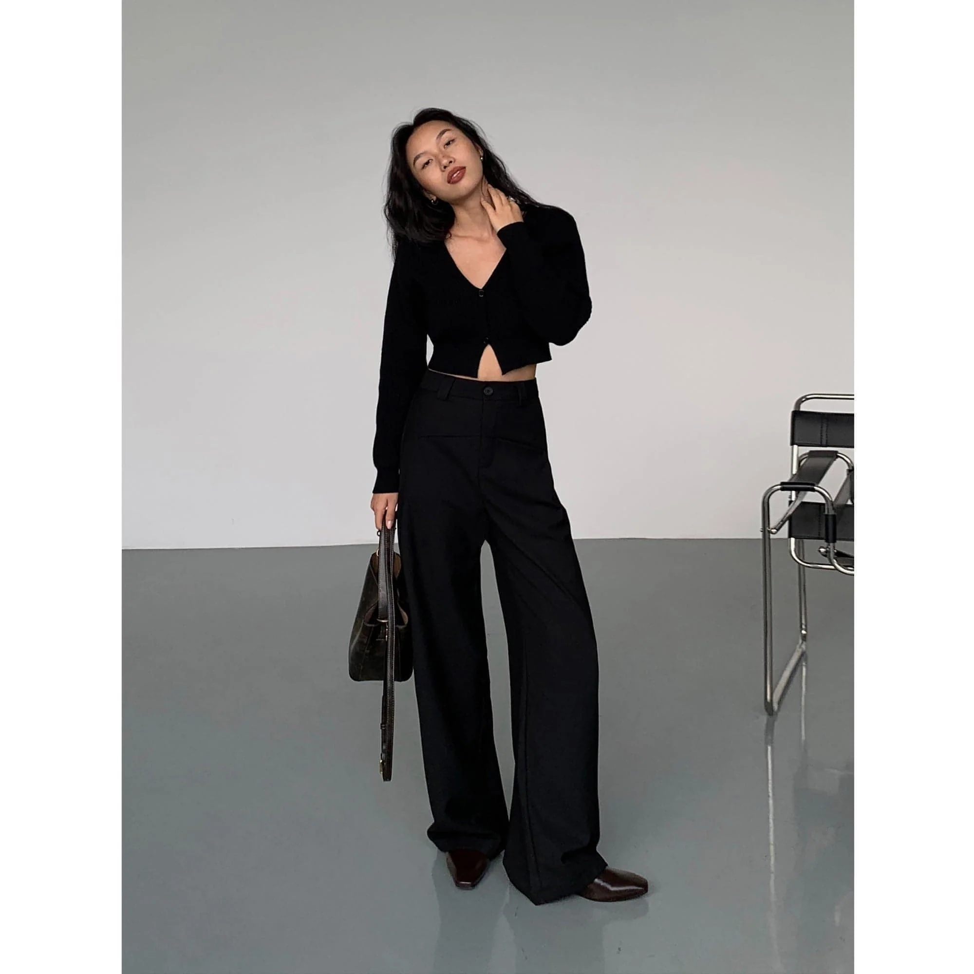 Black High-Waist Straight-Leg Suit Trousers - Image 3
