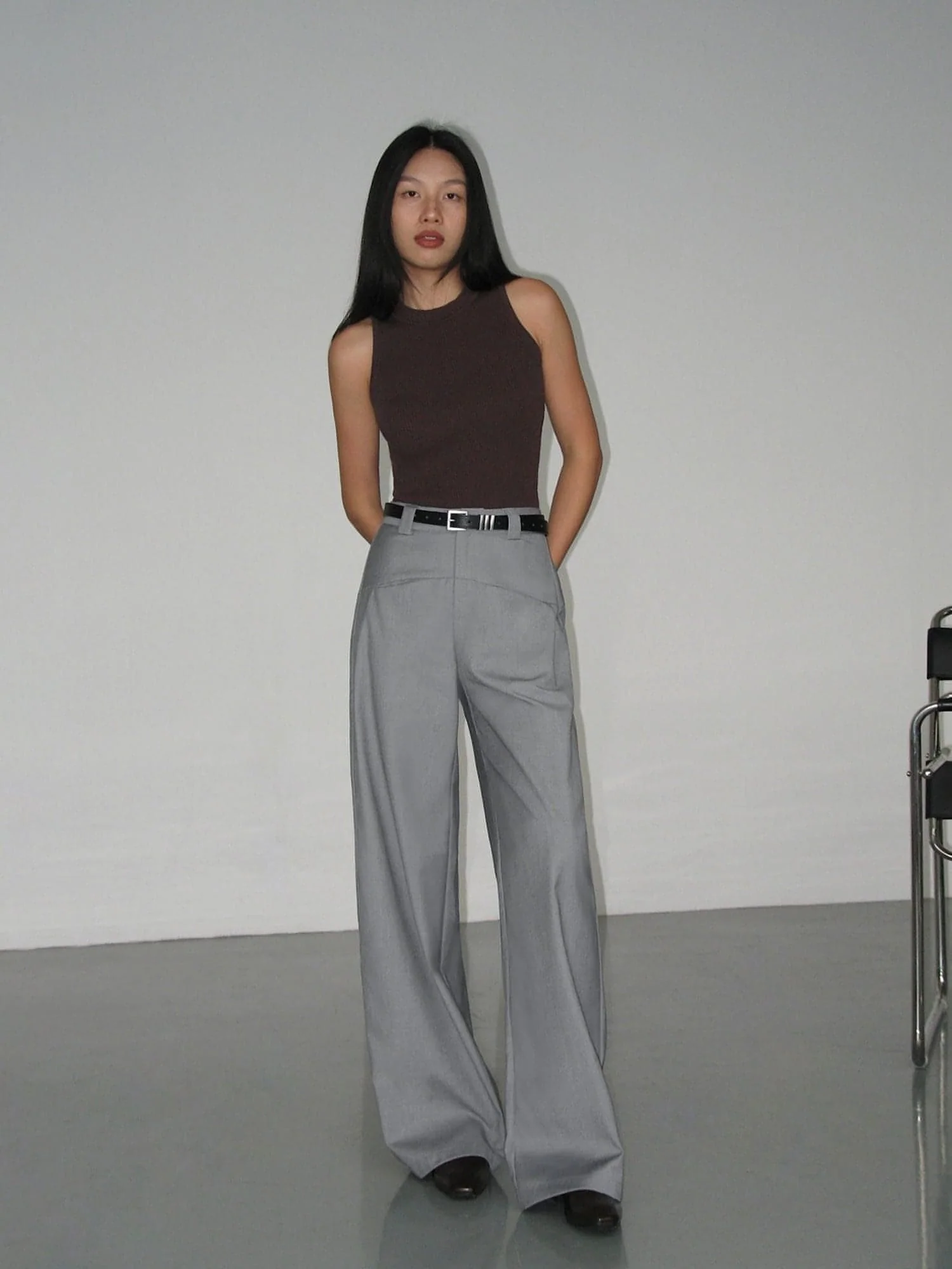 Black High-Waist Straight-Leg Suit Trousers - Image 5