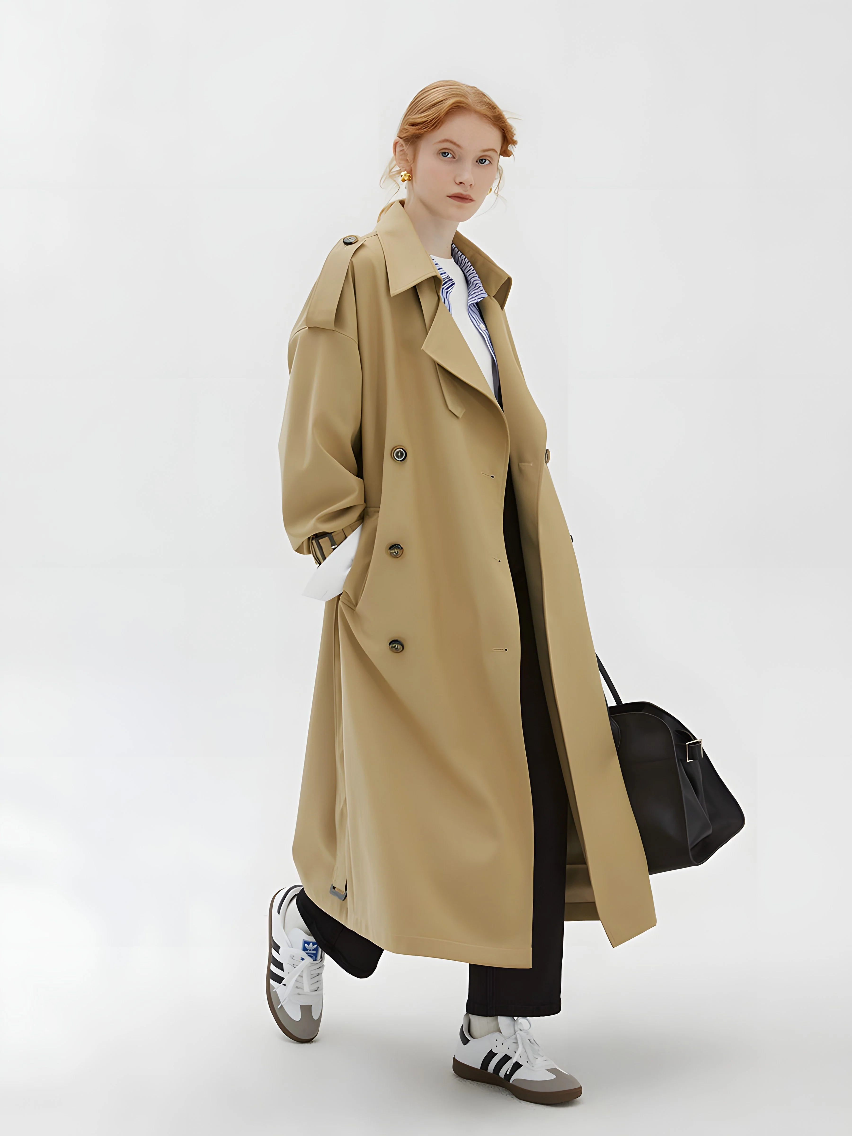 Khaki Double-Breasted Trench Coat - Image 11