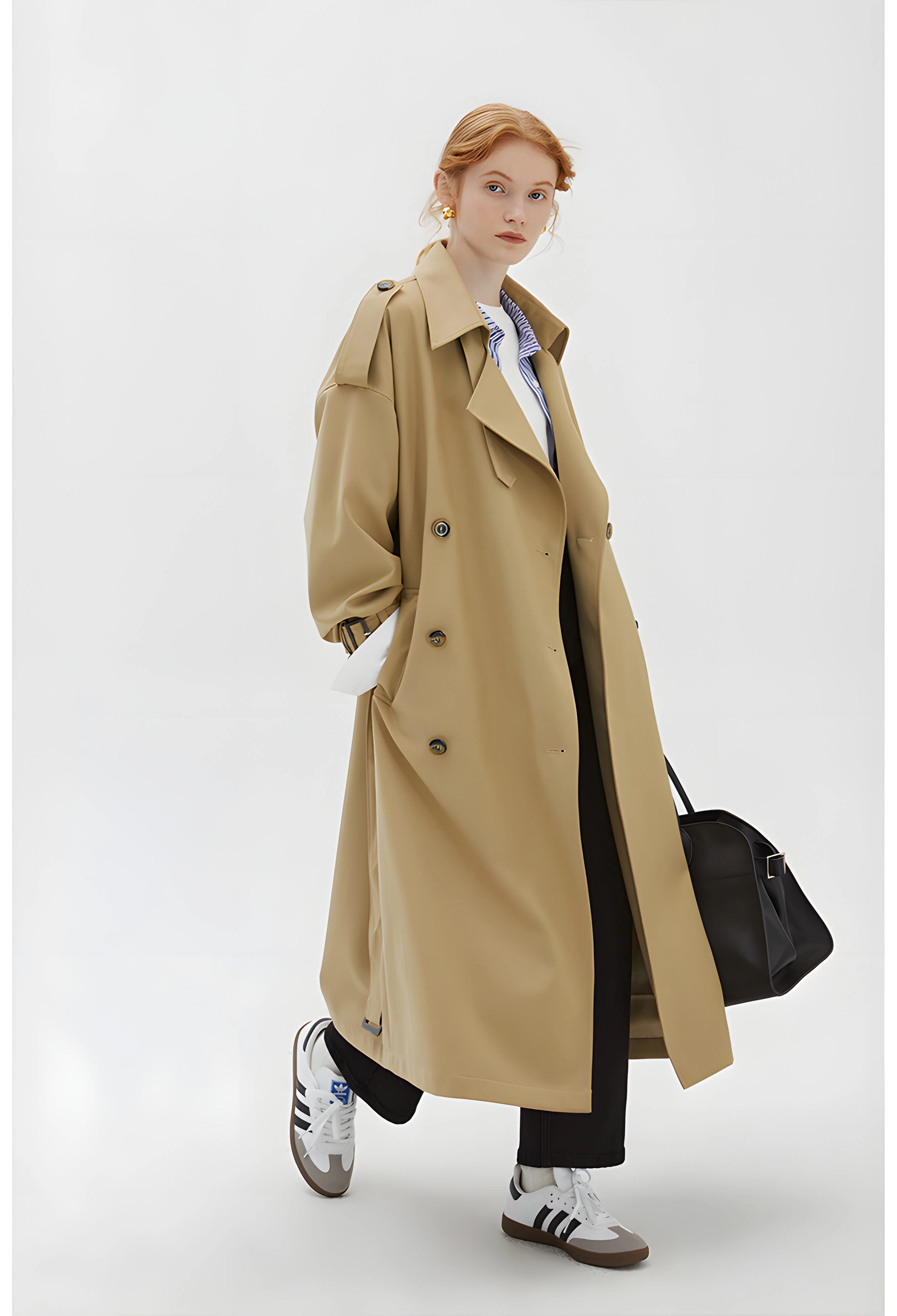 Khaki Double-Breasted Trench Coat - Image 4