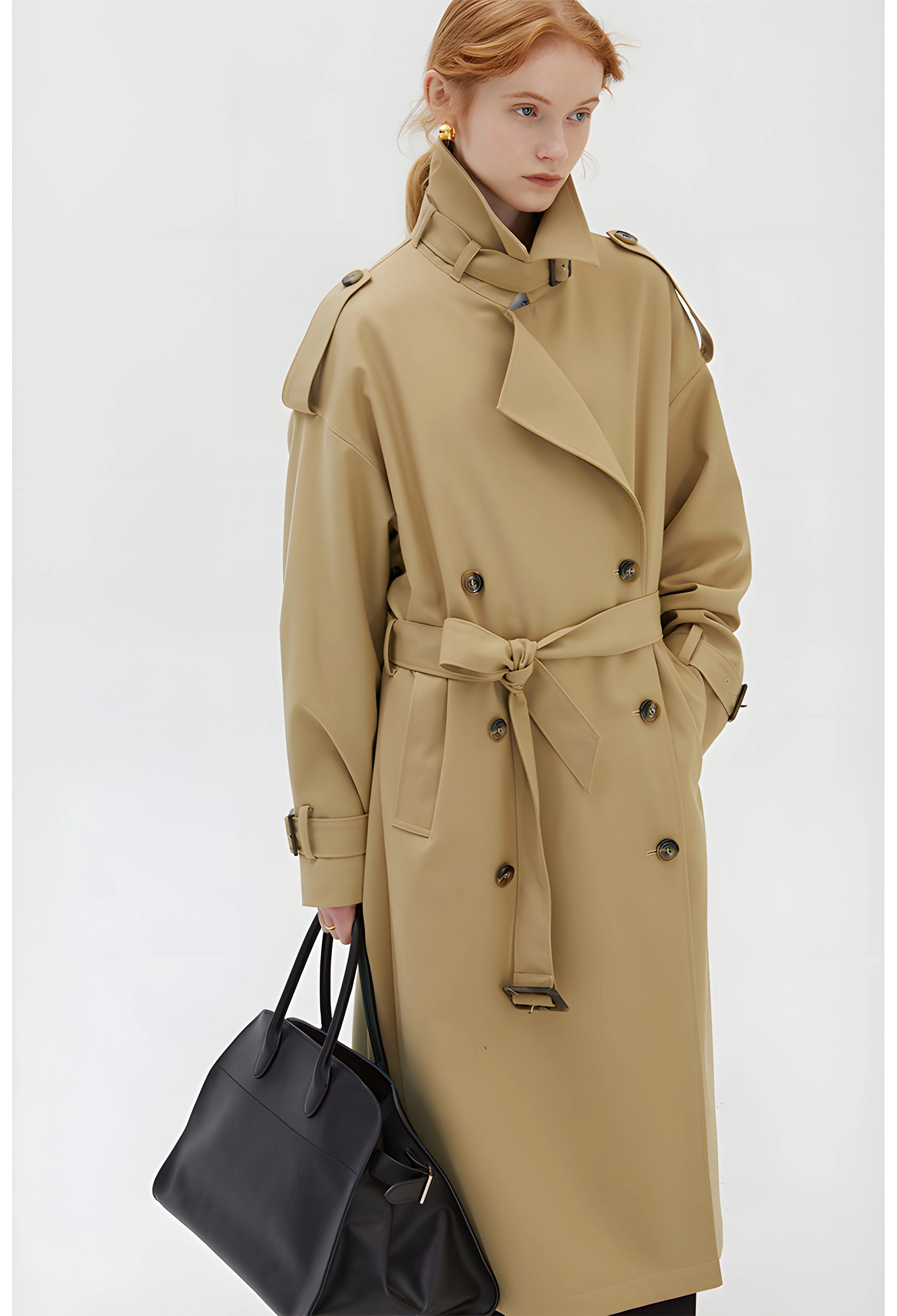 Khaki Double-Breasted Trench Coat - Image 6