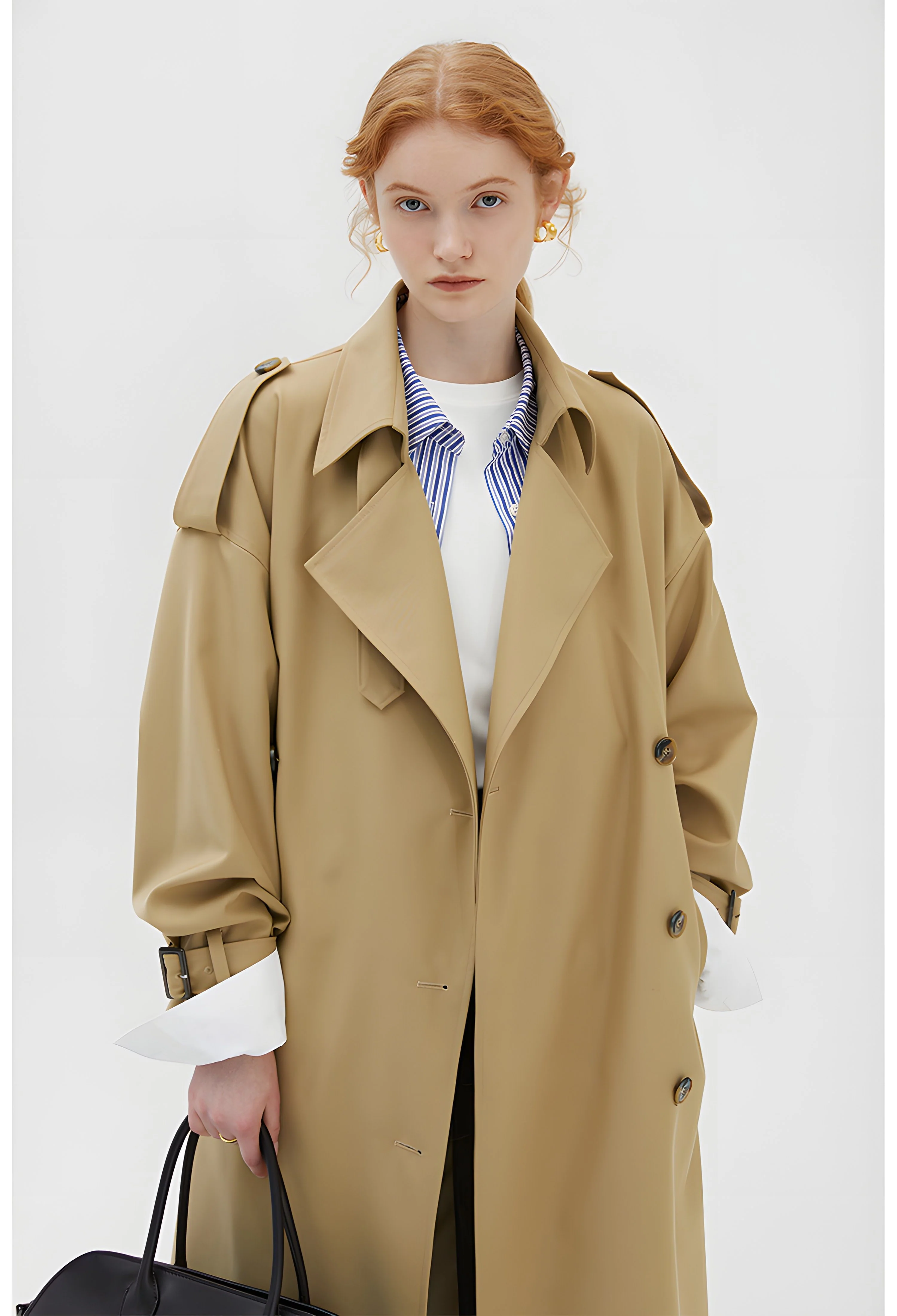 Khaki Double-Breasted Trench Coat - Image 9