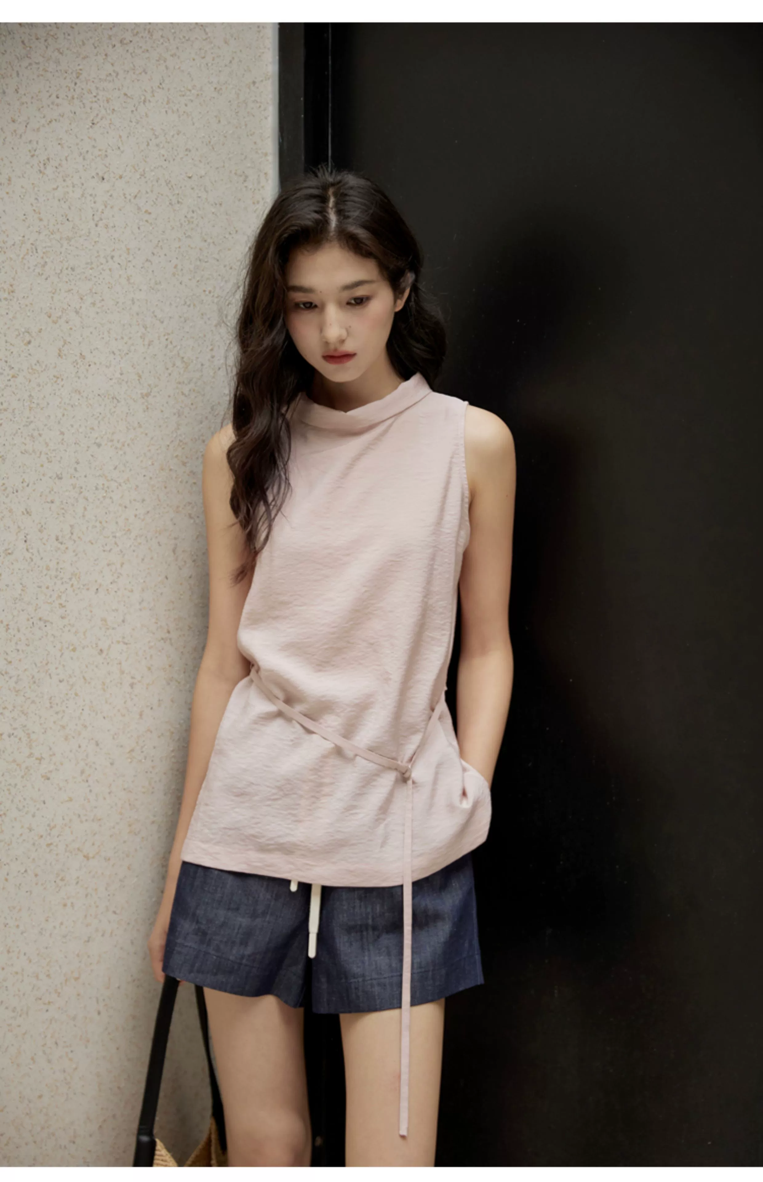 Sleeveless Light Pink Belted Top - Image 19