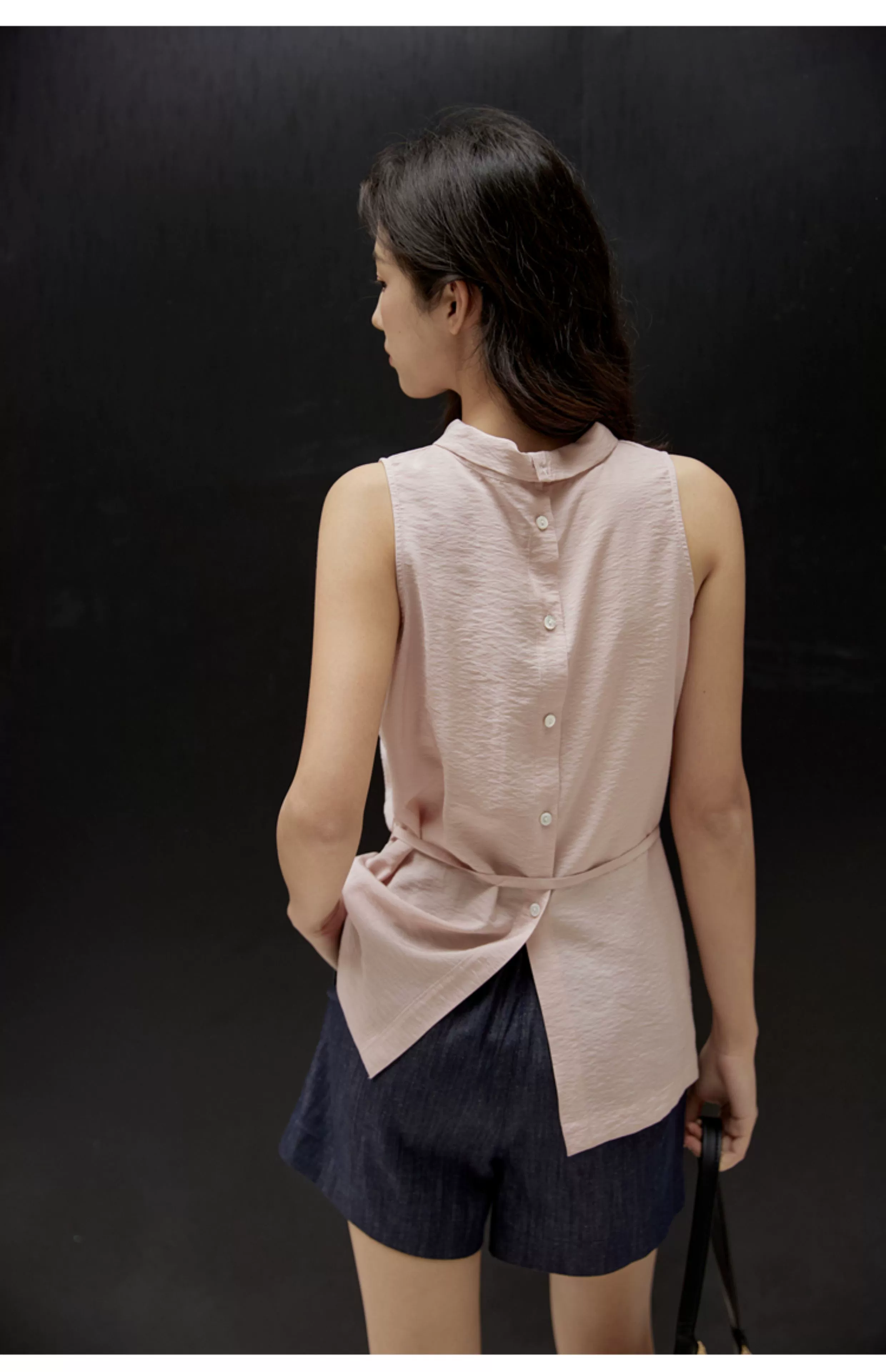 Sleeveless Light Pink Belted Top - Image 20