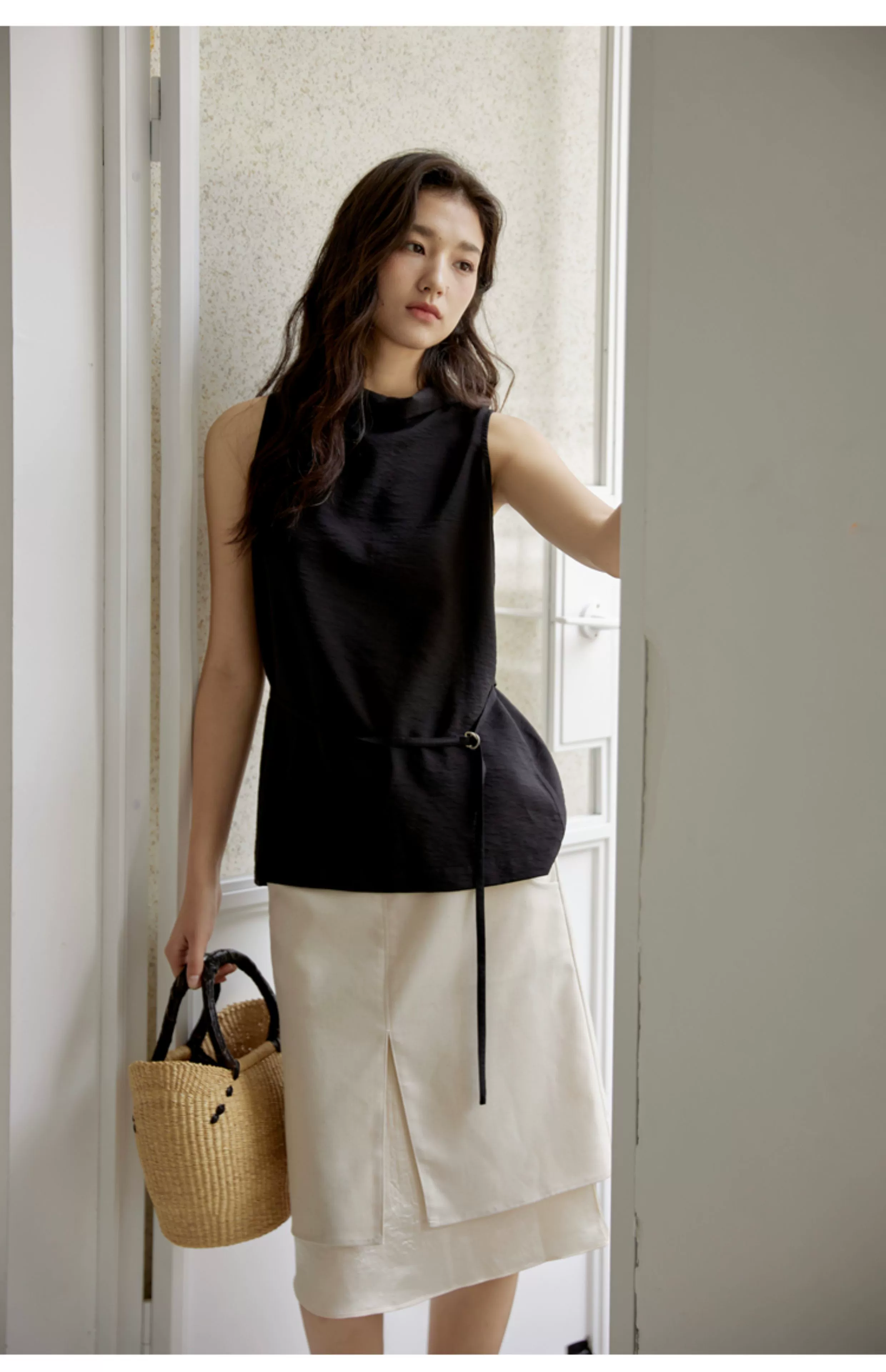 Sleeveless Light Pink Belted Top - Image 31