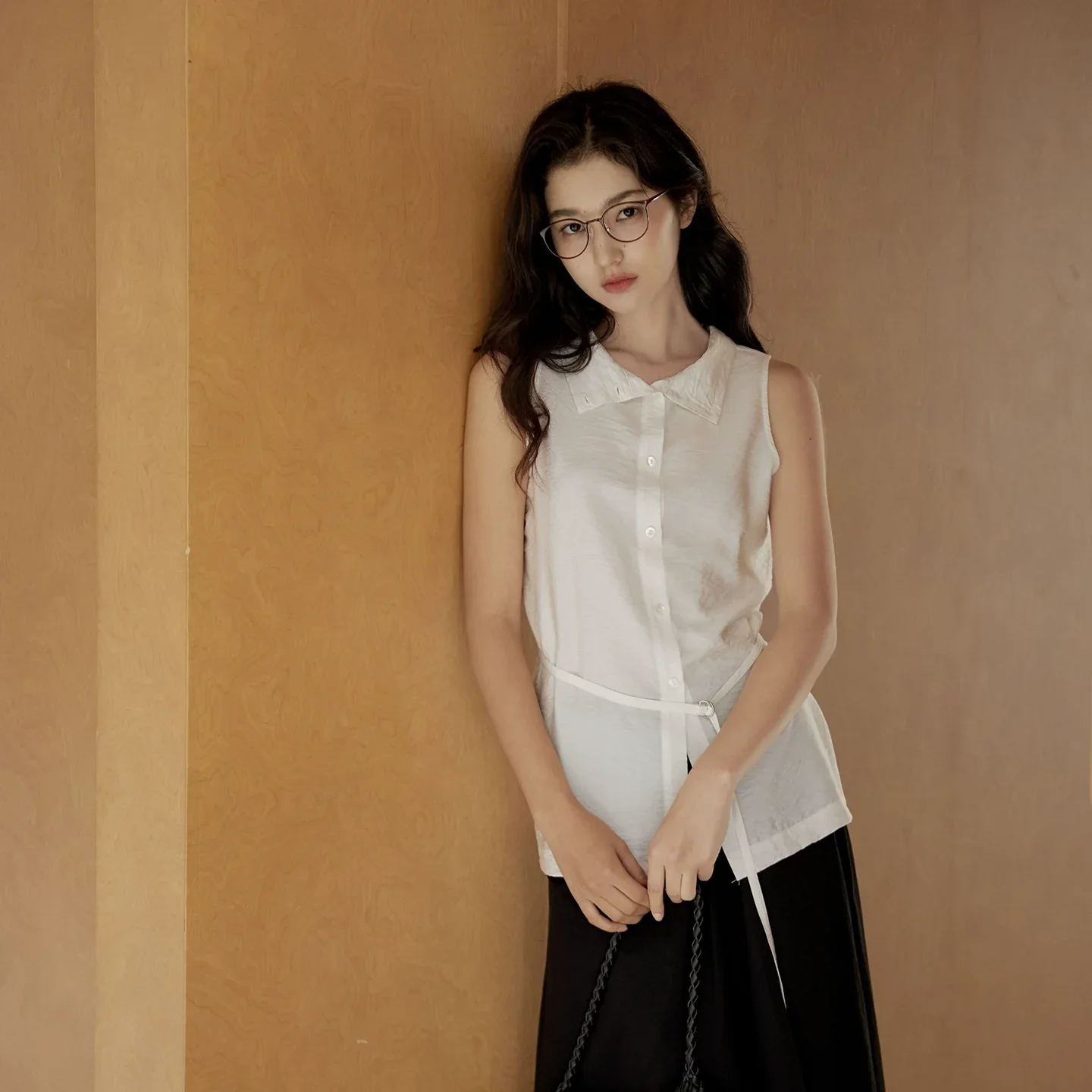Sleeveless Light Pink Belted Top - Image 33