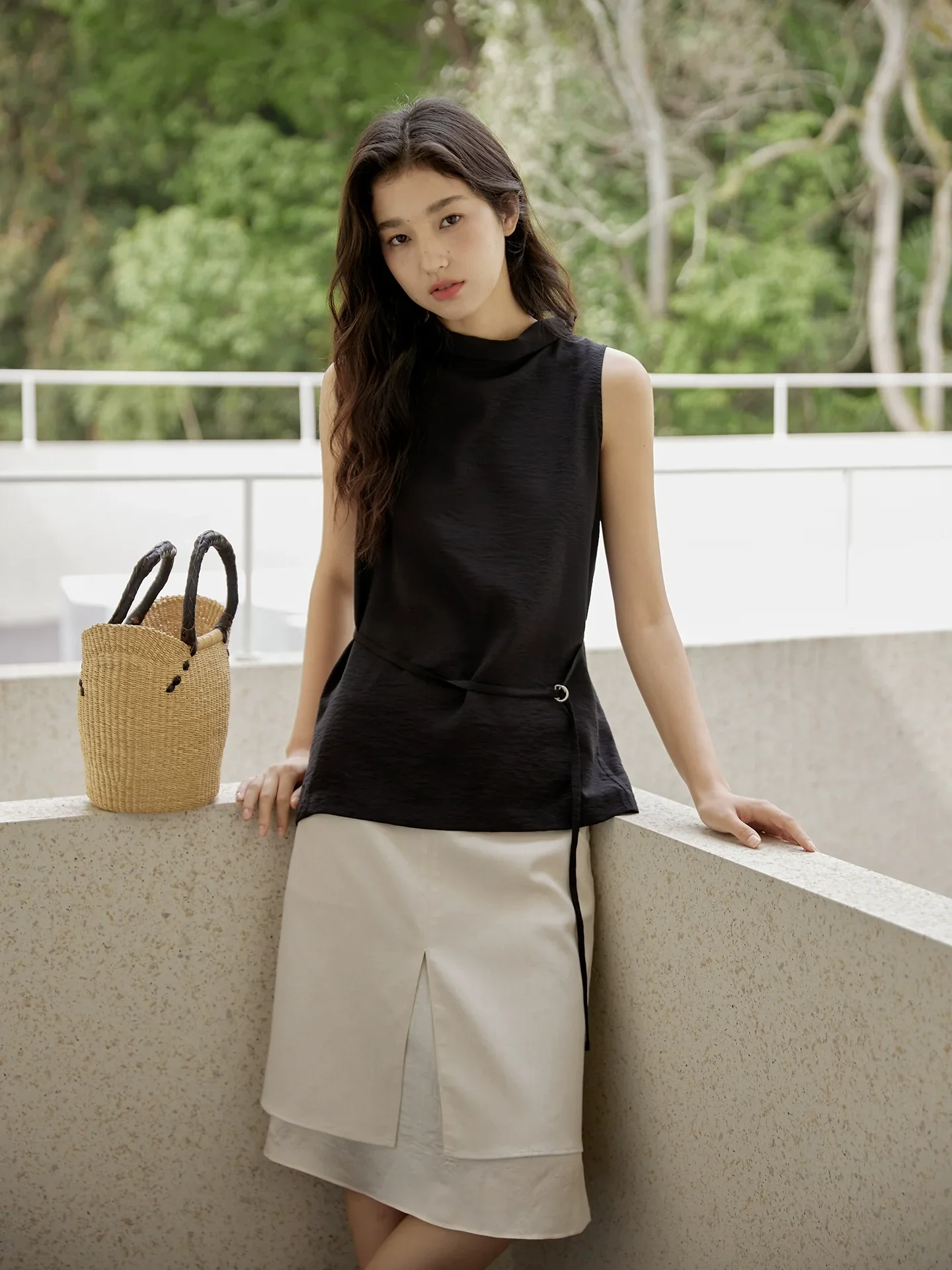 Sleeveless Light Pink Belted Top - Image 34