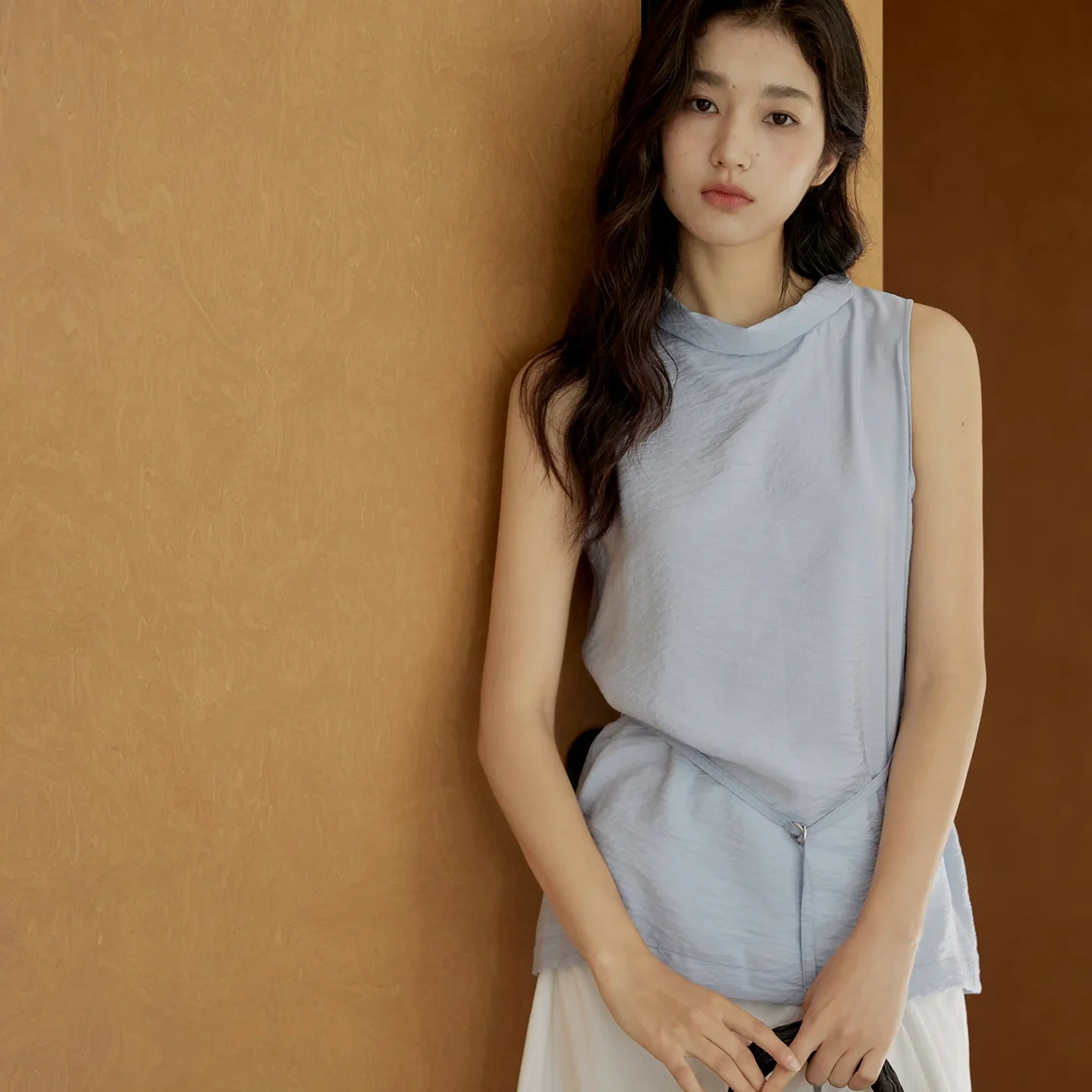 Sleeveless Light Pink Belted Top - Image 35