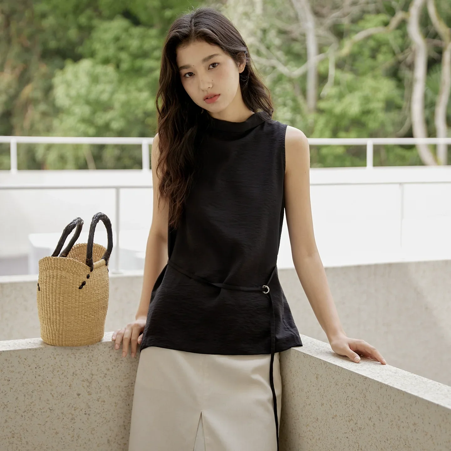 Sleeveless Light Pink Belted Top - Image 37