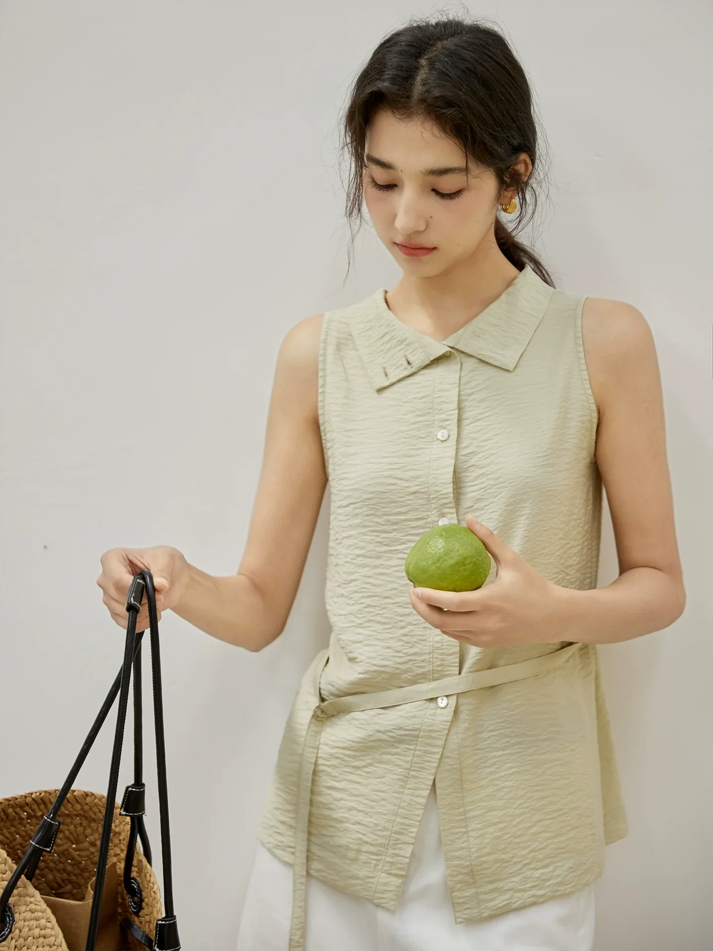 Sleeveless Light Pink Belted Top - Image 38