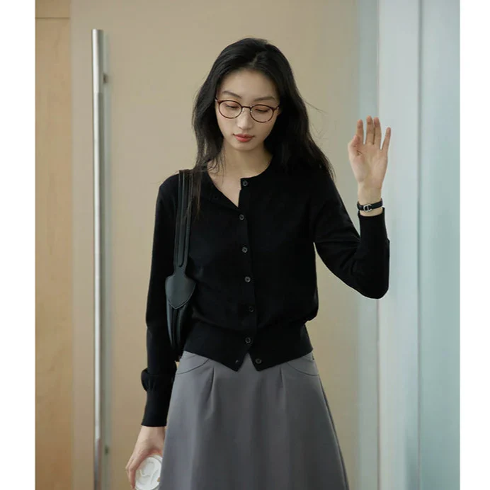 Classic Grey Button Up Cardigan - Image 2