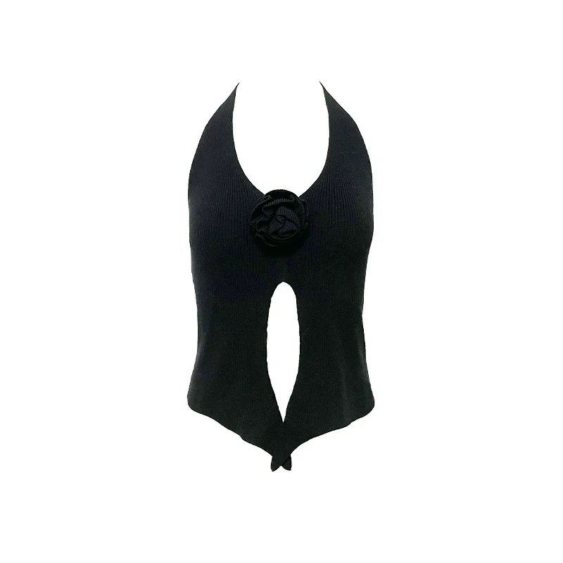Halter Neck Knit Rose Top - Image 4