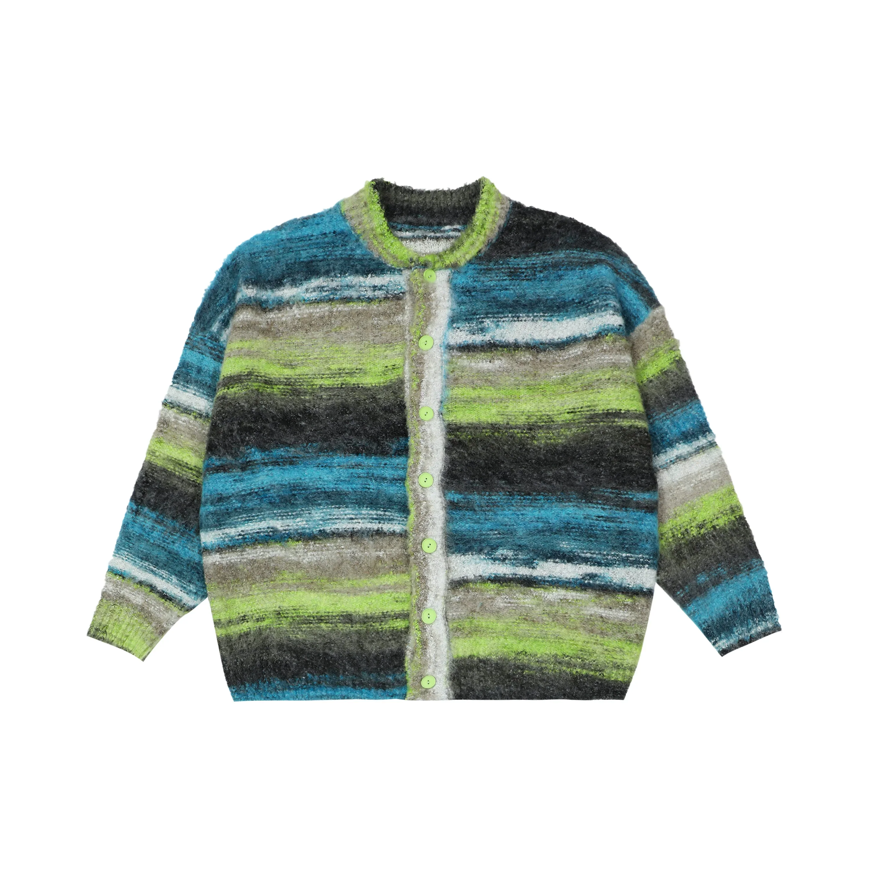 Oversized Fuzzy Striped Button-Up Cardigan - Image 8