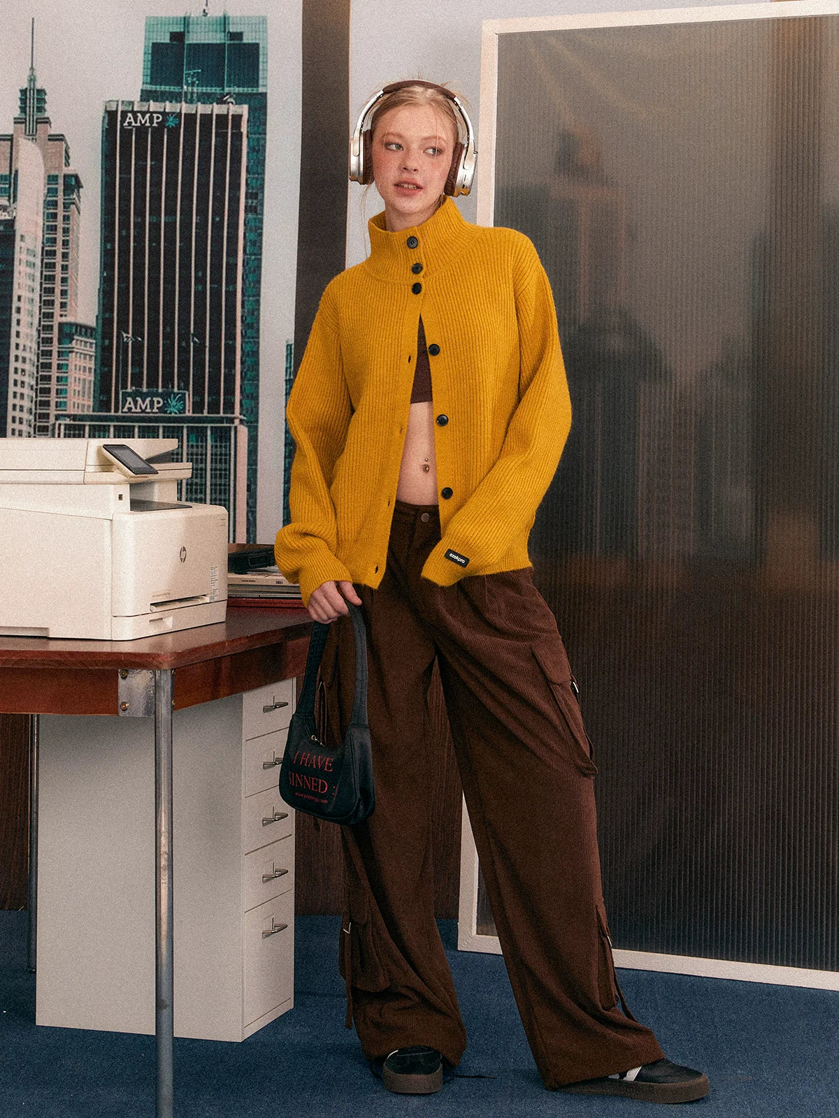 Ribbed Knit Texture Button-Up Cardigan - Image 3