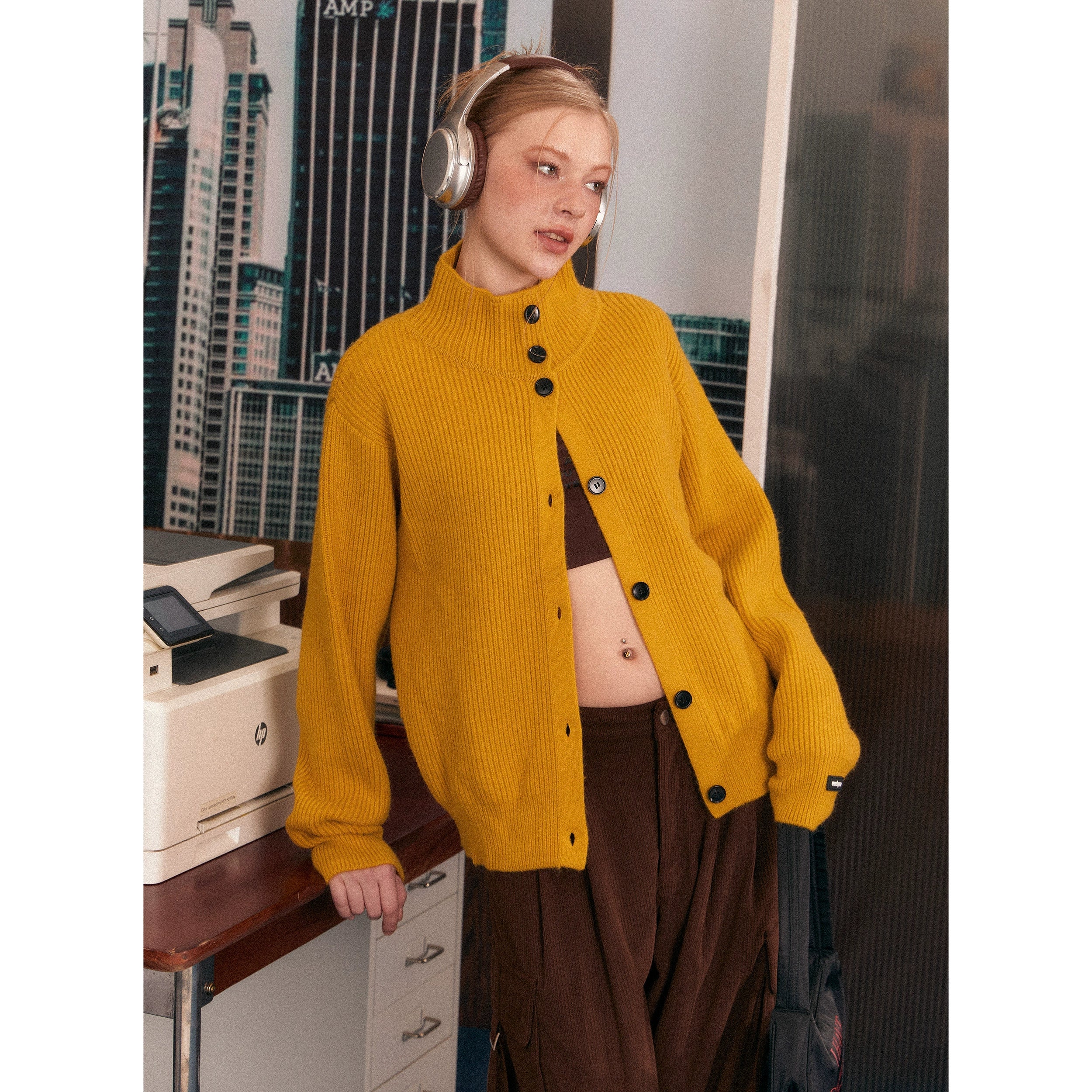 Ribbed Knit Texture Button-Up Cardigan - Image 9