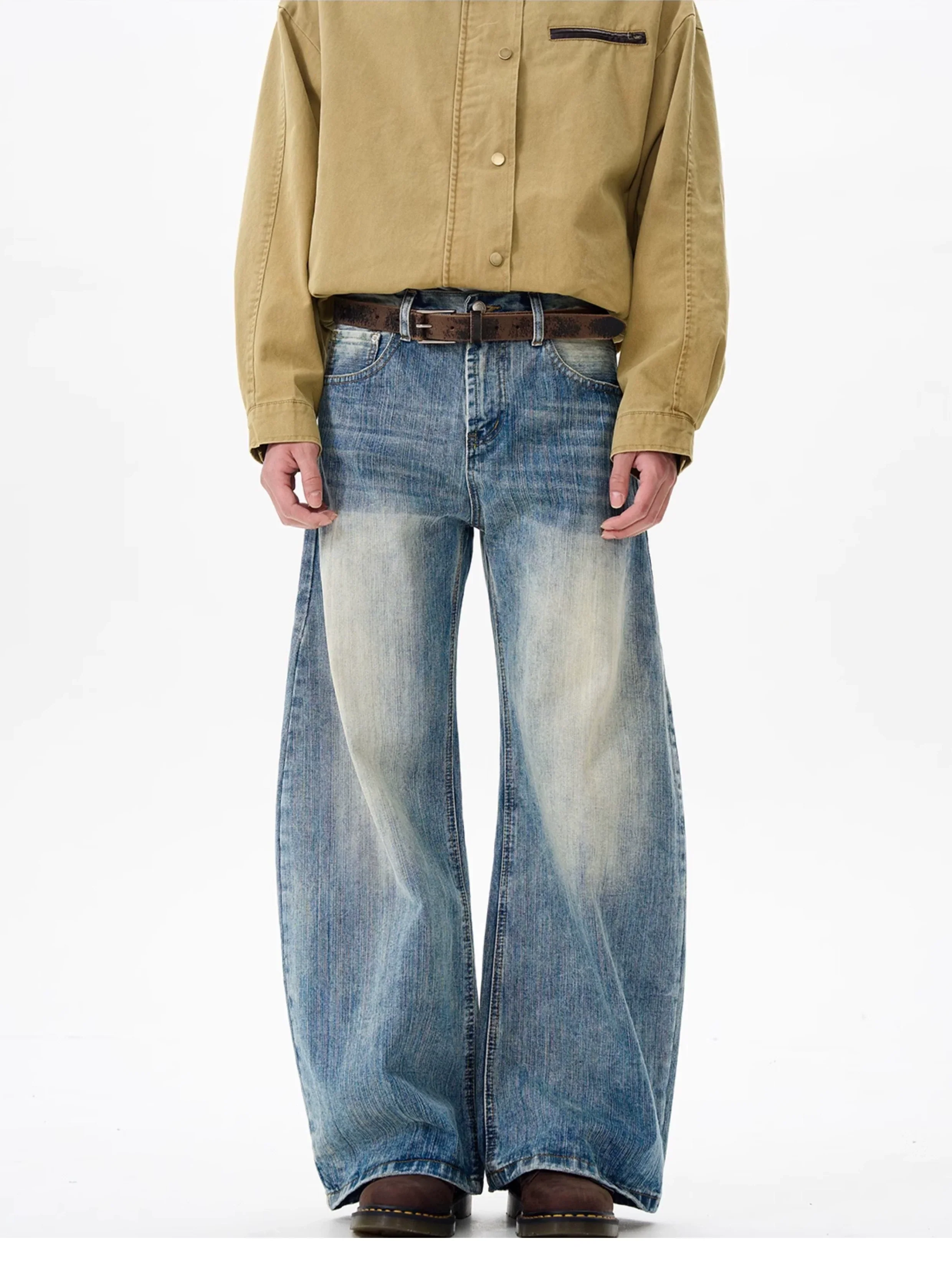 Heavy Knee Distressed Wide Leg Blue Jeans - Image 10